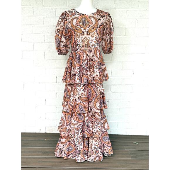 Anthropologie x Kachel Tiered Maxi Dress Medium Boho Peasant Paisley Feminine - Picture 2 of 15